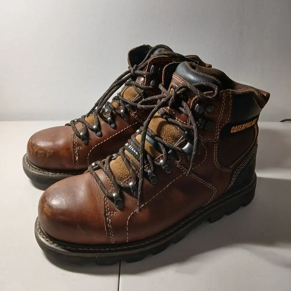 Caterpillar CAT Men's Brown Leather Alaska 2.0 Steel Toe Work Boots Size 8.5